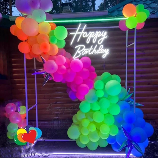 1 Set Neon Birthday Balloons Arch UV Glowing Blacklight Latex Globos Neon  Balloons Garland for Birthday Party Decor Supplies