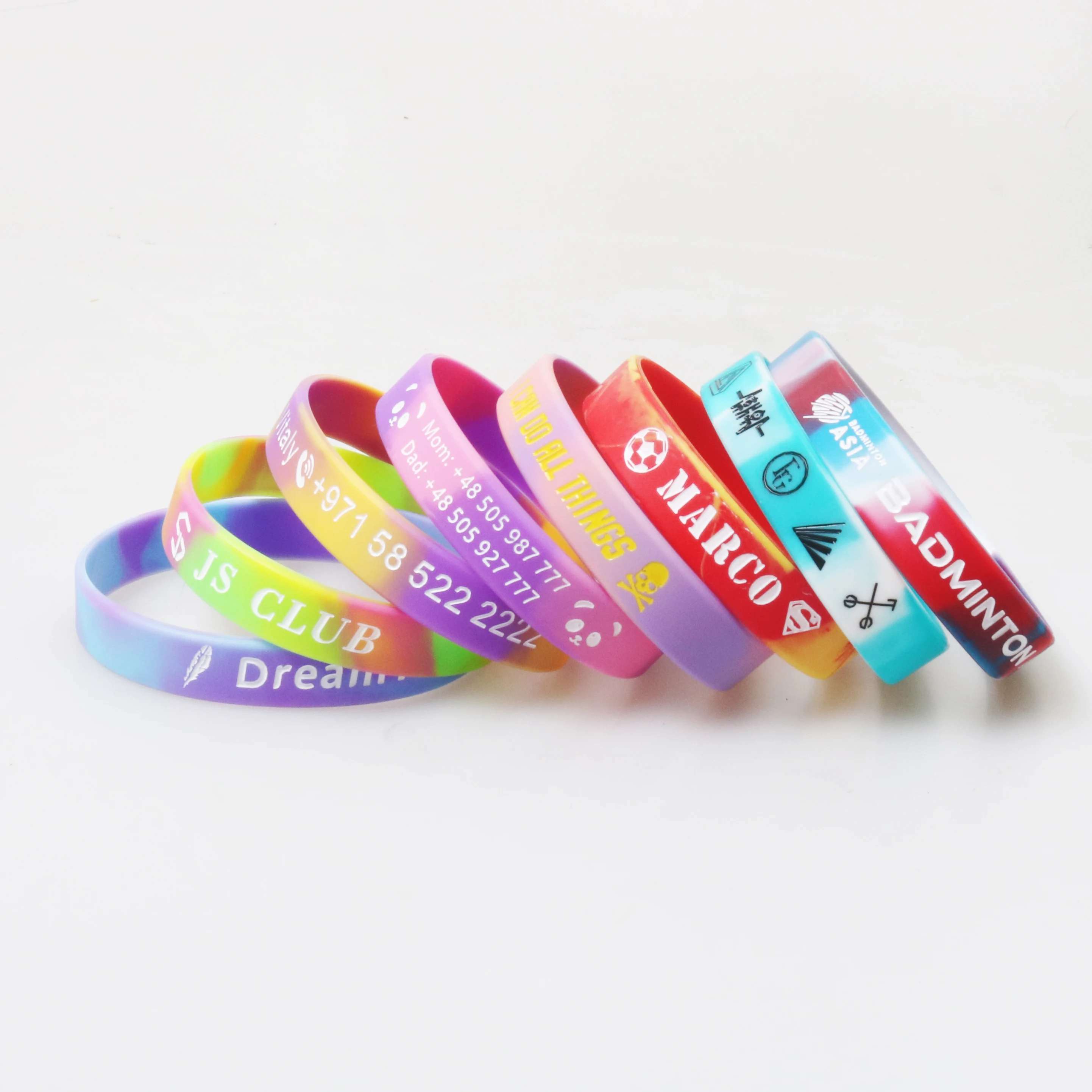 Mixed Color Wrist Bands Customized Silicone Bracelet Debossed Custom Wristband SOS ID Engraved Bracelets lost Children 1 PCS