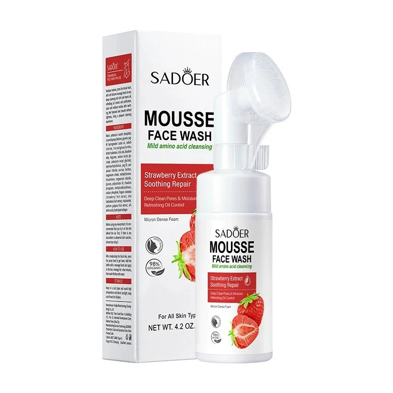 SAODER Fruits Strawberry Cleanser Face Wash Foam Massasge Cleansing Mossee Moisturizing Facial Skin Care Products