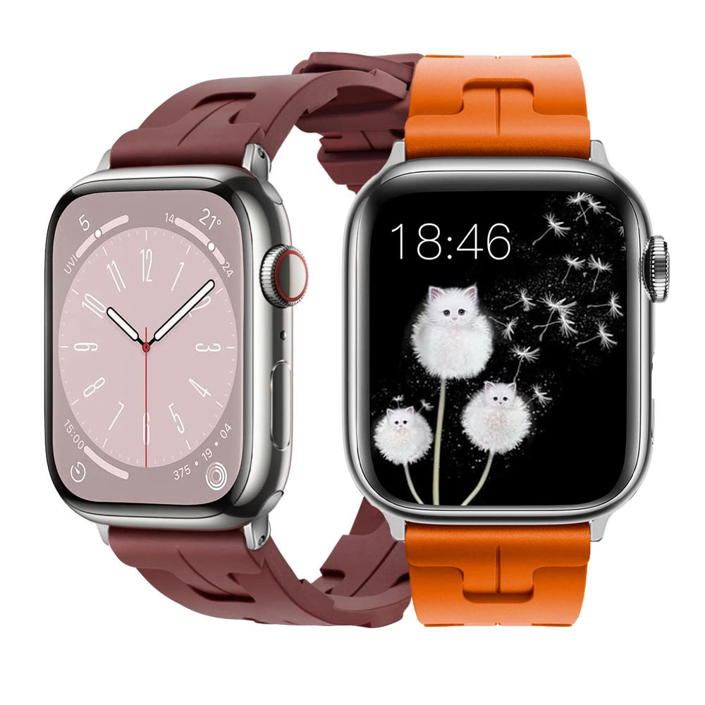 Ремешок силиконовый для Apple Watch band 44 мм 45 мм 41 мм 40 мм 49 мм 42 мм 38 мм, новый браслет correa iwatch Series 9 8 Ultra 7 se 3 5 6 4