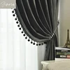 High-end European Velvet Curtains for Living Room Bedroom Solid Color Blackout Velvet Finished Product Customized Fur Ball Lace 1