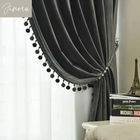 High-end European Velvet Curtains for Living Room Bedroom Solid Color Blackout Velvet Finished Product Customized Fur Ball Lace 1