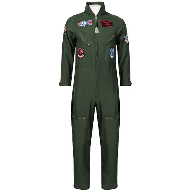 Uniforme bordado de la película Top Gun para hombre, Cosplay de la fuerza aérea americana, disfraz de Halloween, Mono de Piloto Militar verde del ejército 1