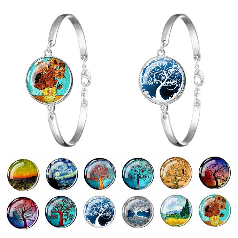 Iris Van Gogh Opera D'Arte Braccialetto Albero Della Vita Cabochon Vetro Girasole Cielo Stellato Ciondolo Notte Un Regalo Per Le Donne