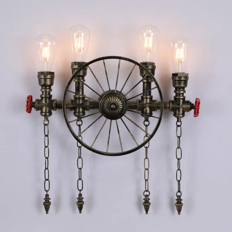 

Water Pipe Wall Lamp Vintage Industrial Lighting With 4 Lights Fixture Retro Loft LED Edison Wall Sconce Apliques Pared