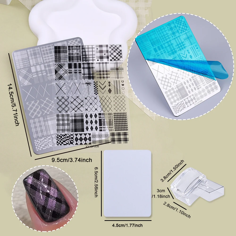 SWEET TREND-우아한 그리드 네일 스탬핑 플레이트 14.5X9.5cm 격자 무늬 라인 스트라이프 디자인 DIY 인쇄 네일 아트 플레이트 매니큐어 도구