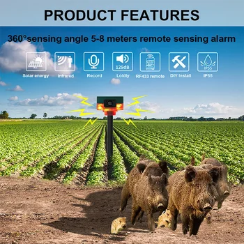 Solar Infrared Motion Sensor Alarm Detector Waterproof Outdoor Animal Repeller Security Alarm 129dB Dog Barking Gunshots Sound 2