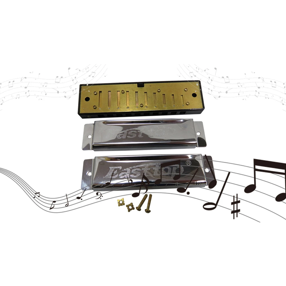 

EASTTOP Harmonica 10 Holes Mouth Organ 20 Tone Diatonic Stainless Steel Present Musical Instrument Beginner Teaching Playing