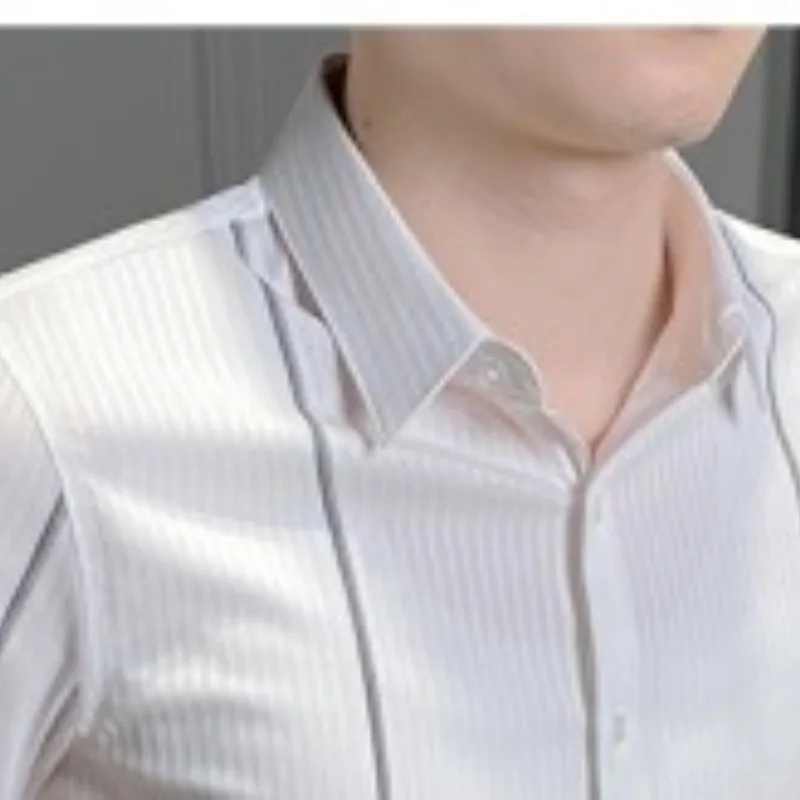 Summer Men's 2024 New Patchwork Collar Spliced Button Stripes Fashion Solid Color Slim Comfortable Casual Short Sleeved Shirts