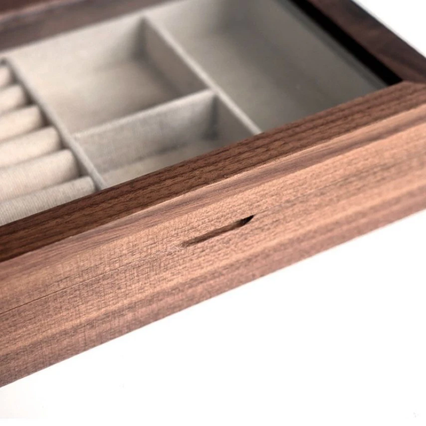 Retro HighEnd Walnut Solid Wood Jewelry Box With Acrylic Glass Cover Linen Lining Necklace Ring Earring Storage Display Box 6