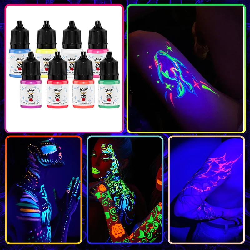 Inchiostro per tatuaggi fluorescente da 5 ml Colorante per tatuaggi a 8 colori Pigmento luminoso sicuro non tossico facile da colorare - immagine 2