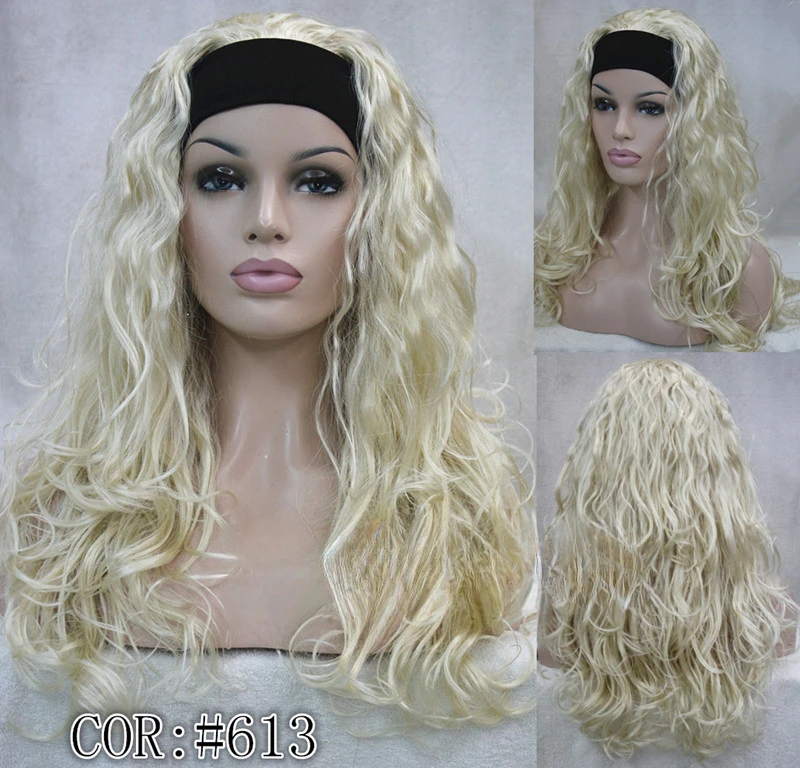 

Women Fluffy Long Blonde Wavy Hijab Wigs 3/4 Half Head Irish Style Stage Show Wigs