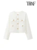 TRAF-Cropped Jacket with Golden Buttons for Women, O Neck, Long Sleeve, Female Outerwear, Chic Tops, Fashion 4