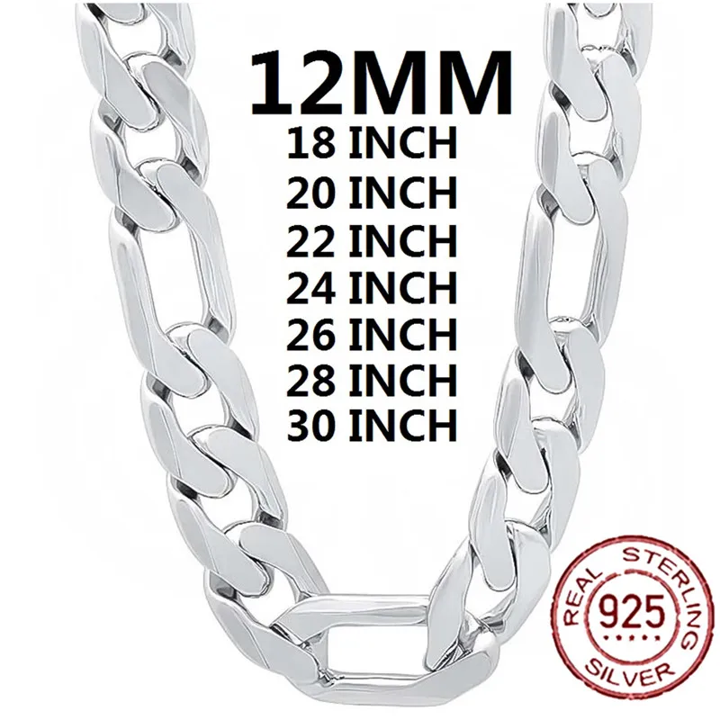 

AGTEFFER 925 Sterling Silver Necklace For Men Classic 12MM Cuban Chain 18-30 Inch Charm High Quality Fashion Jewelry Wedding