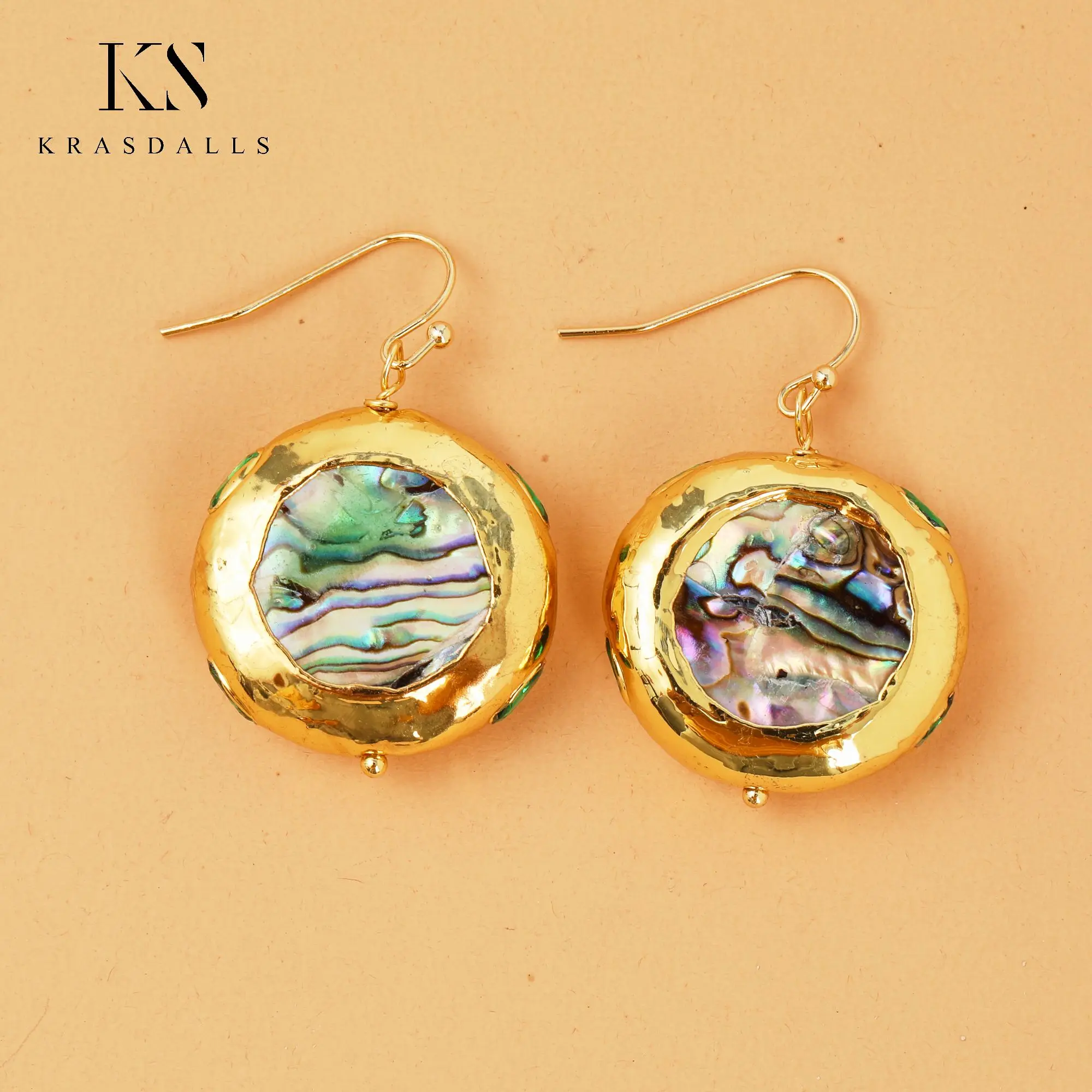 Natural Colourful Abalone Shell Earrings Healing Tourmaline Stone Dangle Earring Gold Jewelry Women Gift