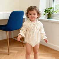 0-2Yrs Newborn Bodysuit Spring Autumn Clothes Baby Romper Lapel Collar Princess Bow Romper Long Sleeves Infant Girl Jumpsuit