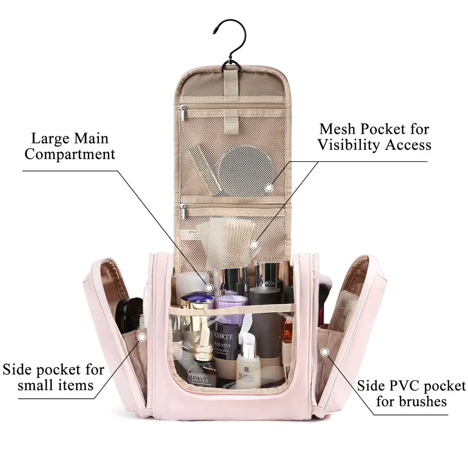Borsa Da Toilette Da Viaggio Grande Con Gancio – Impermeabile, 3 Scomparti, 25x13x14 Cm - 5