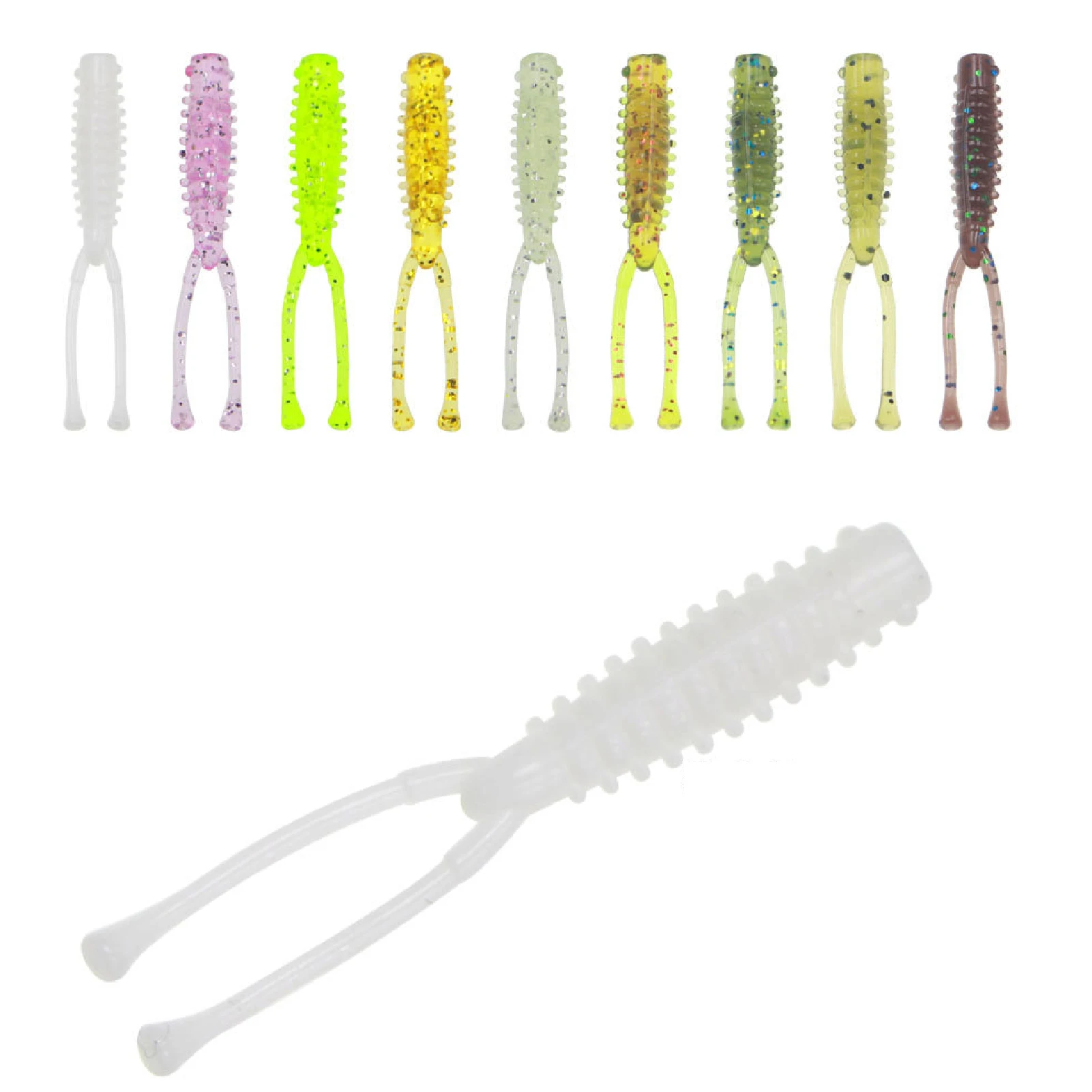 Fishing Soft Lures Rockfish 10pcs/lot 0.4g 42mm Twin Tail Artificial Wobbler Ocean Rock Silicone Shad Worm Bait
