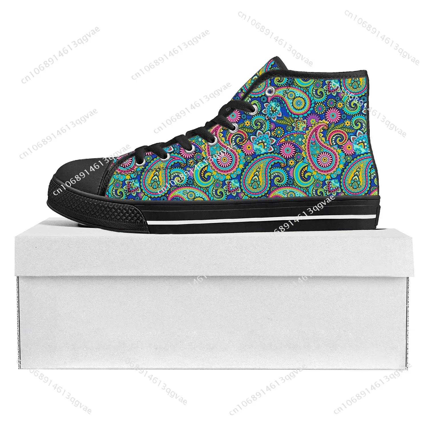 Paisley Print High Top High Quality Sneakers Mens Womens Teenager Canvas Sneaker Custom Made Shoe Casual Couple Shoes Black