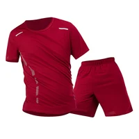 Combinaison de sport d'été 2 pièces pour hommes, T-shirt ample et respirant à manches courtes, Short de course et de Fitness avec poches noires 3