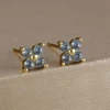 Boucles d'oreilles carrées suspendues en acier inoxydable, 2 pièces, pierre d'anniversaire de décembre, chaîne en zircone cubique, fleur, bijoux de perçage