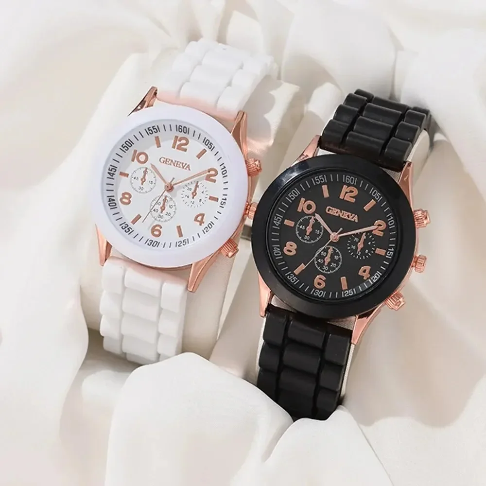 2Pcs Luxury Women's Watch Set Fashion Luxury Elegant Alloy Wristwatch Silicone Strap Couple Watch Men Quartz Holiday Gifts 1