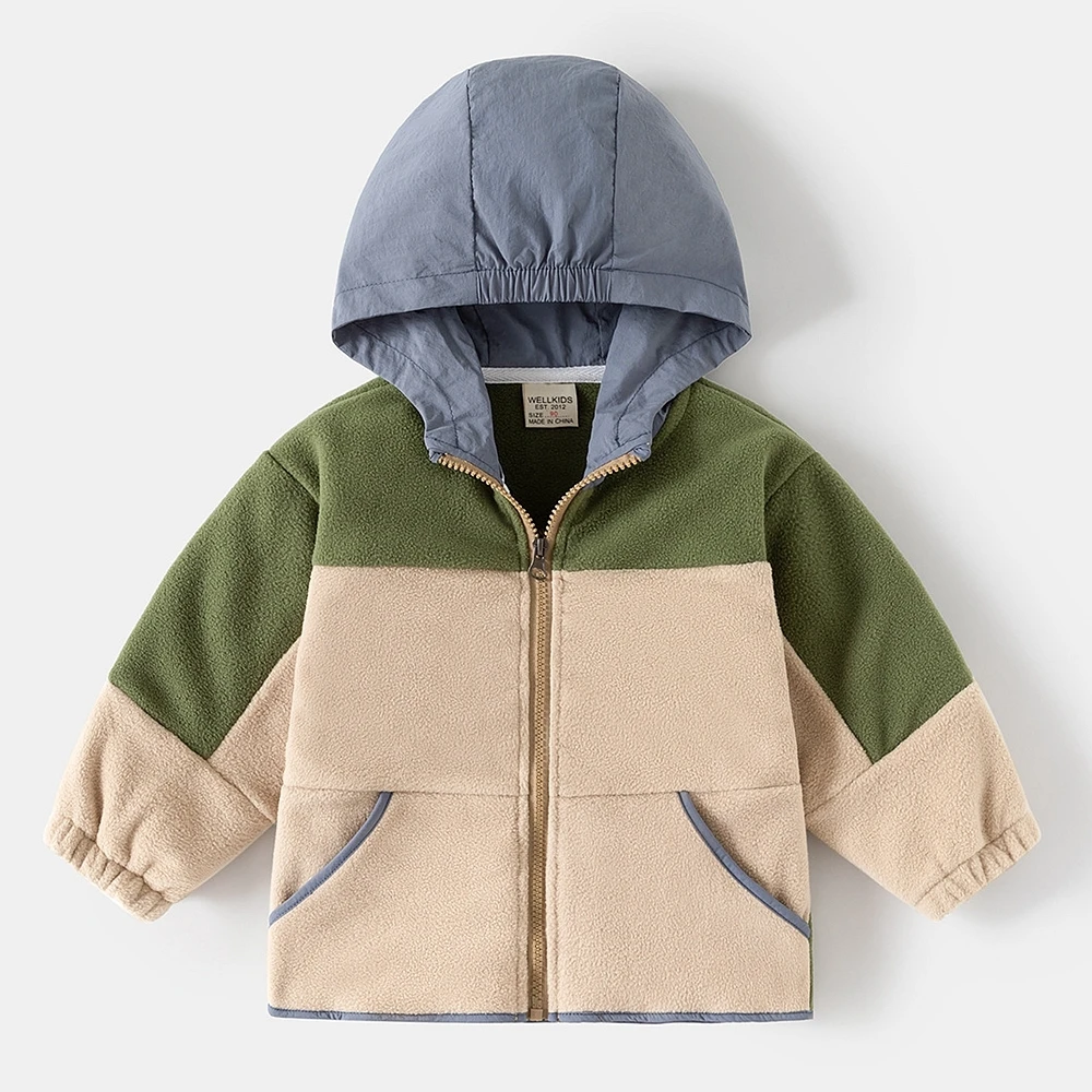 XUANMU Boys Fleece Jacket with Hood Patchwork Full Zip Up Hoodies for Kids Clothes Warm Fall Winter Toodler Coat XB099_viptrois.com