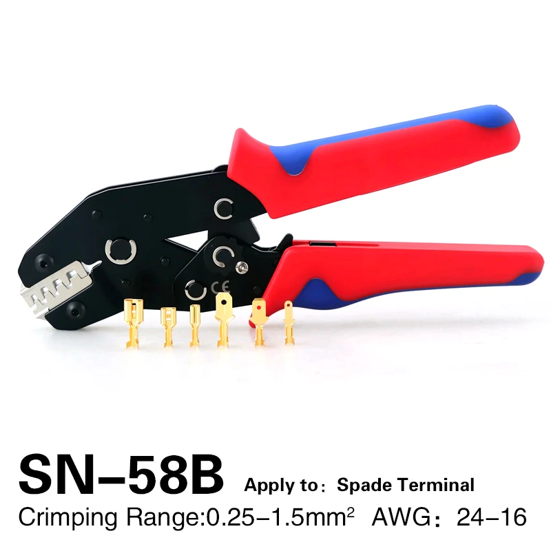 Professionelle arbeitssparende SN-58B-Crimpzange, kompatibel mit 6,3/4,8/2,8 mm Flachsteckklemmen für präzises Crimpen für Dupont
