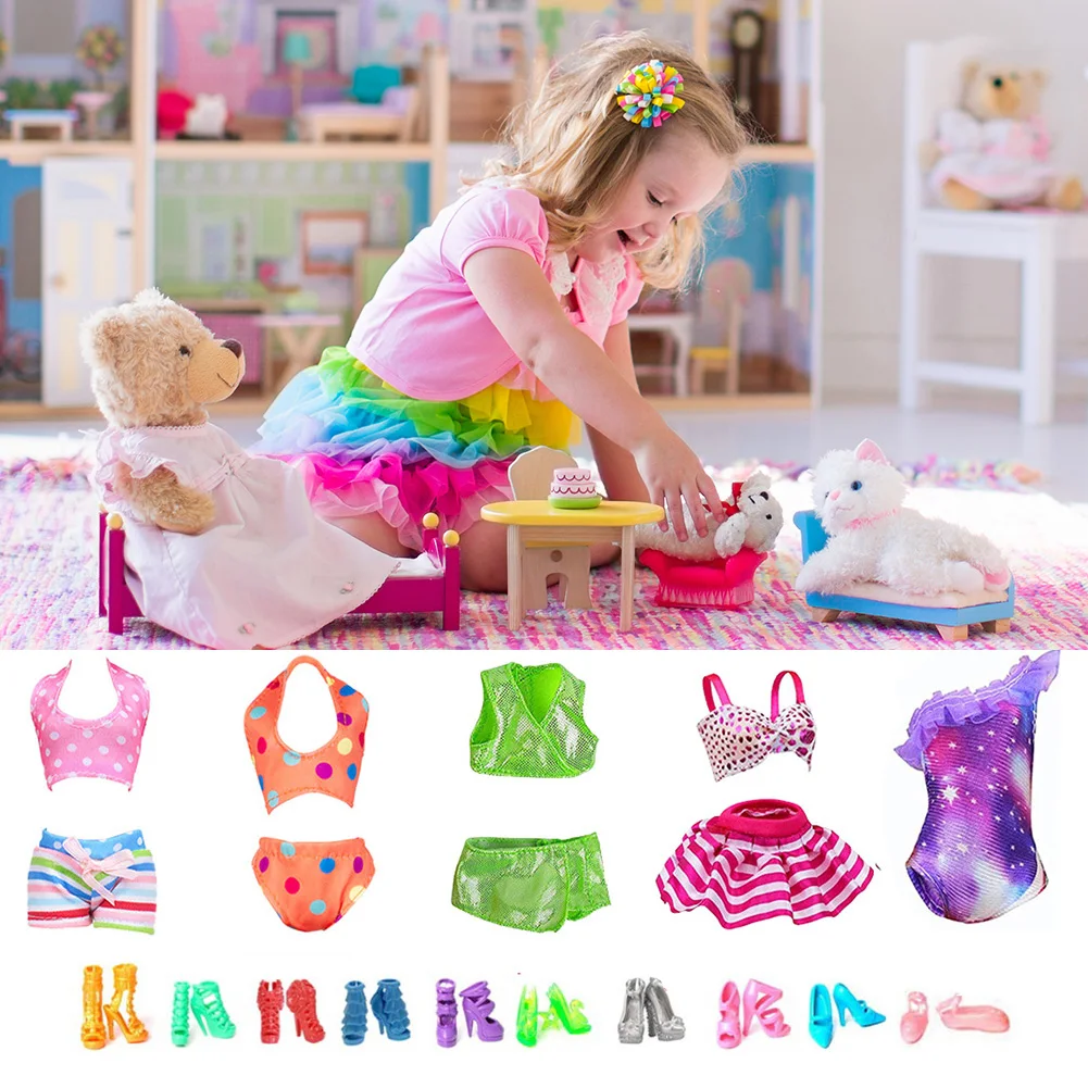 32pcs Doll Dressup Dress Polyester Doll Decorative Skirt Props Fairy Collection Clothes Random Style for Girls Gift 