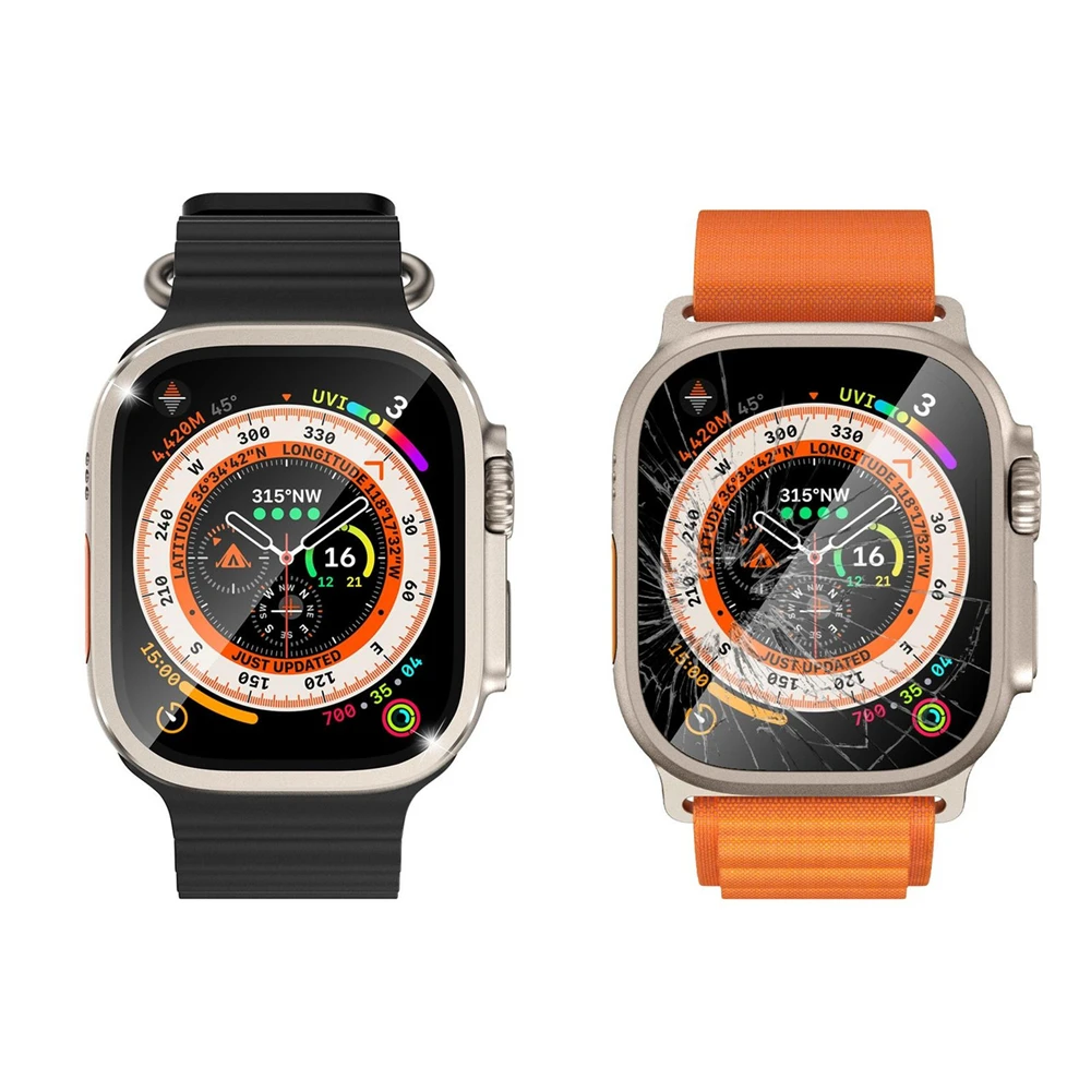 애플 워치용 금속 케이스, 울트라 49mm 커버, 강화 유리 스크린 보호대, 방수 보호 범퍼, 아이워치 49mm 투명 필름