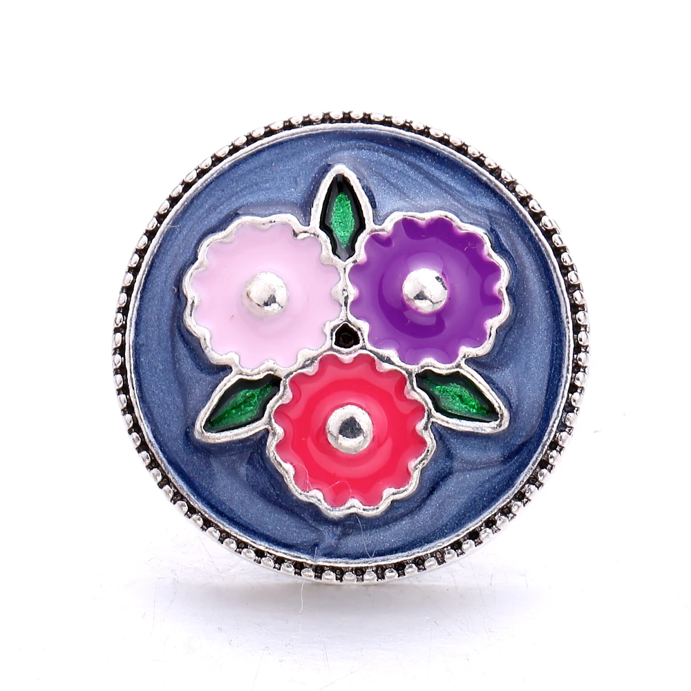 20pcs Metal Colorful Flower Snap Button Fit 18mm Snap Button Bracelet Necklace Charm Jewelry