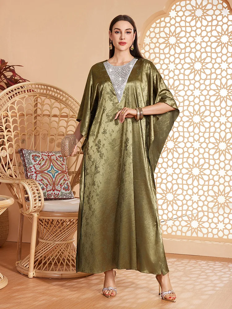 

Fashion Abaya Long Dress Women Diamonds Batwing Sleeve Muslim Ramadan Turkey Moroccan Kaftan Dubai Saudi Jalabiya Abayas Dresses