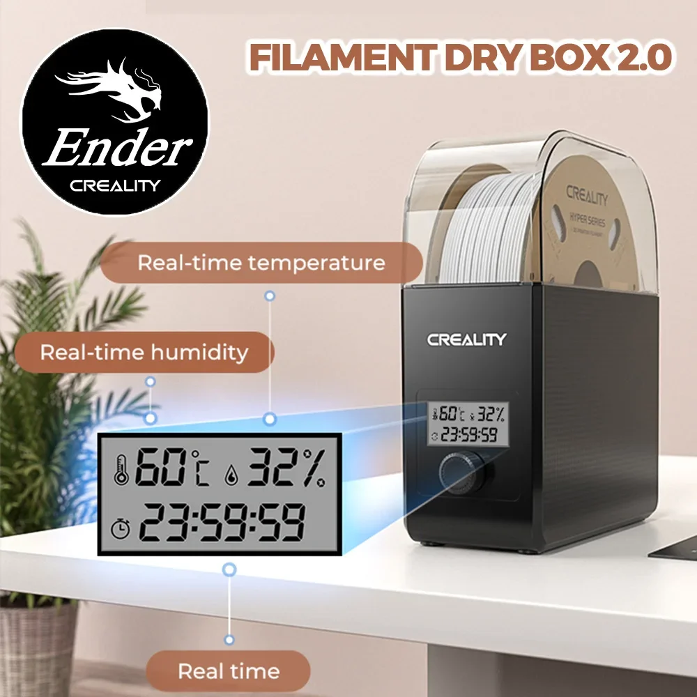 

Creality New 1KG Filament Dry Box 2.0 Adjustable Temperature 45℃-65℃ Real-time Humidity Monitoring Hot-Air Heating 0-24h Setting