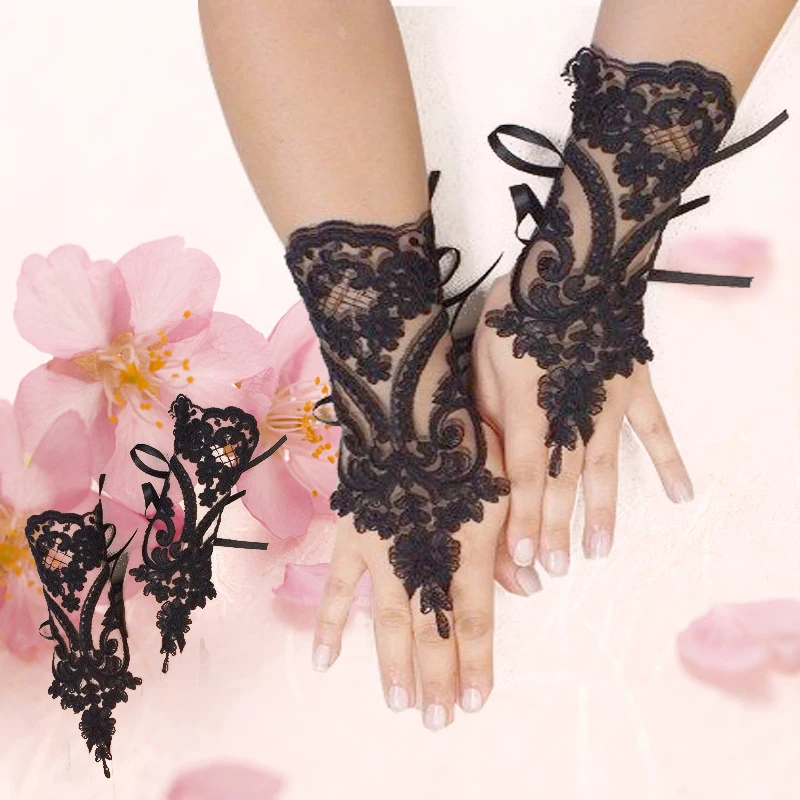 

Короткие Свадебные перчатки цвета слоновой кости, белые, черные свадебные перчатки для девушек, без пальцев, женские цветочные перчатки, свадебные аксессуары