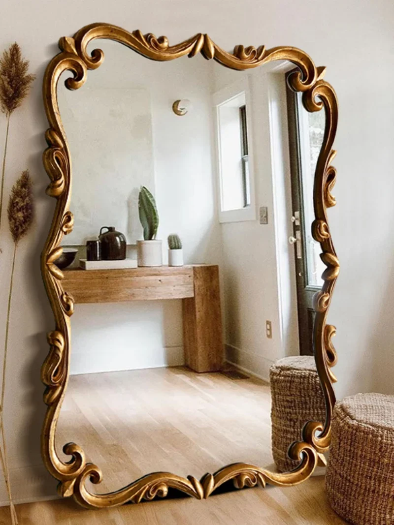 

European-Style Retro Large Mirror French Retro Full-Length Mirror Wall-Mounted Mirror Style Full-Length Wall Hanging