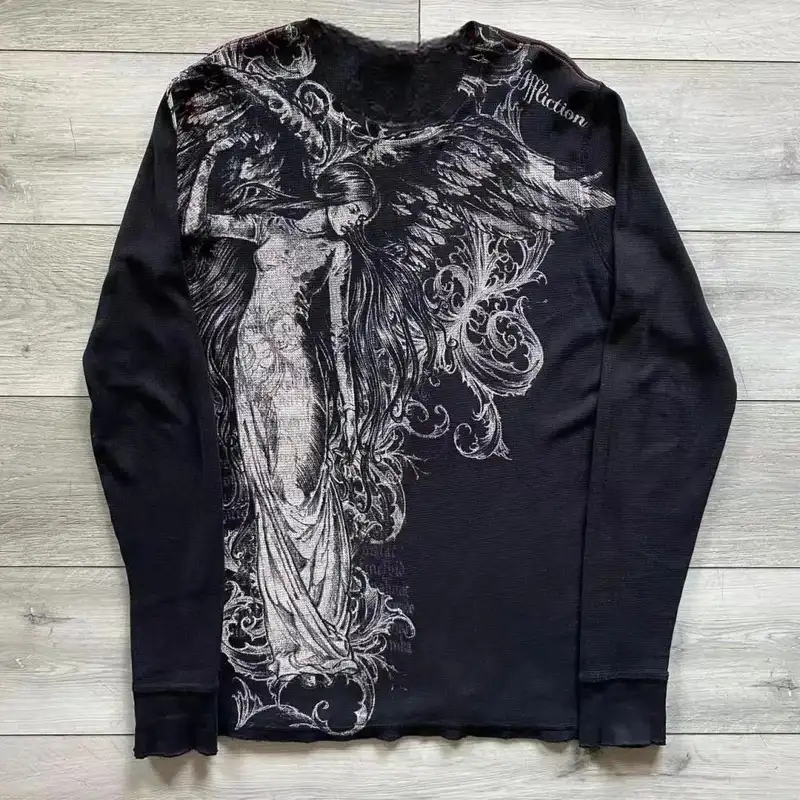 Fashionable Men's Autumn Personalized Skull Letter Print Micro Elastic Comfortable Long-Sleeved T-Shirt Outdoor Street Style Top - Image 2