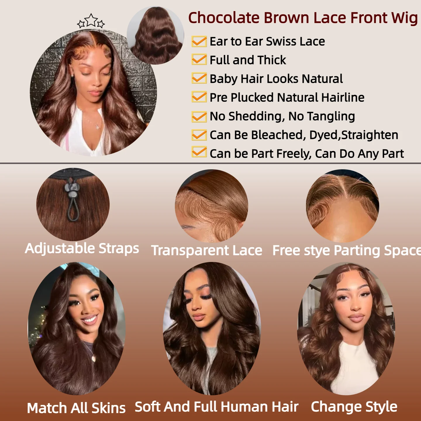 13x6 Chocolate Brown Body Wave Lace Frontal Wig 30 36 Inch Lace Frontal Wig Body Human Hair Pre Plucked Colored Human Hair Wig 5