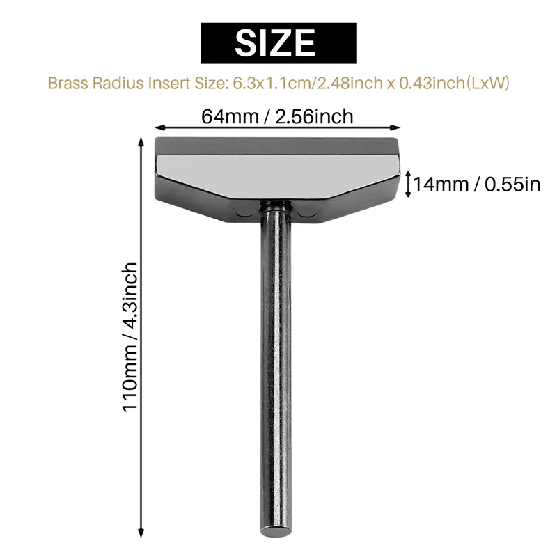 

Luthier Tools Set Guitar Bass Fret Press Fingerboard Pressing Tool + 9Pcs Brass Radian Fret Inserts with Hex Wrench