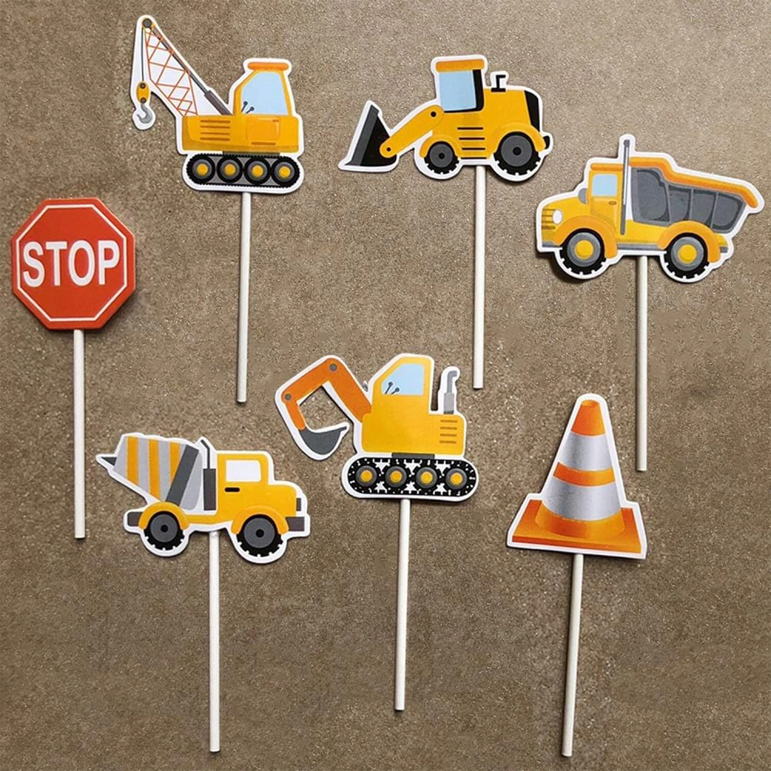 Cupcake-Topper für den Bau, Picks, Muldenkipper, Bagger, Traktor, Kuchendeckel für Kindergeburtstag, Babyparty, Partydekorationen – Detail 5