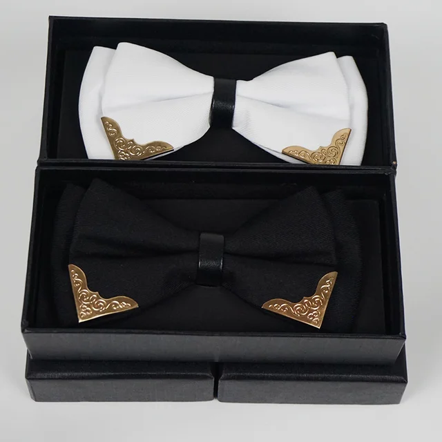 Men's Solid Black White Bow Ties Formal Dress Wedding Bowties For Men Women Leisure Metal Bling Butterfly Bowknot Banquet Cravat 2