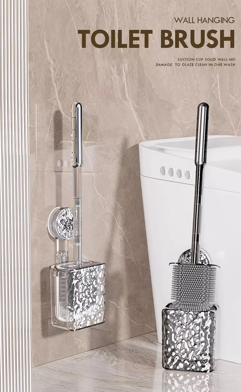 Description Picture 2 of itemBathroom Toilet Brush With Glacier Pattern Suction Cup Wall Mounted Long Handle Toilet Brush Bathroom Supplies