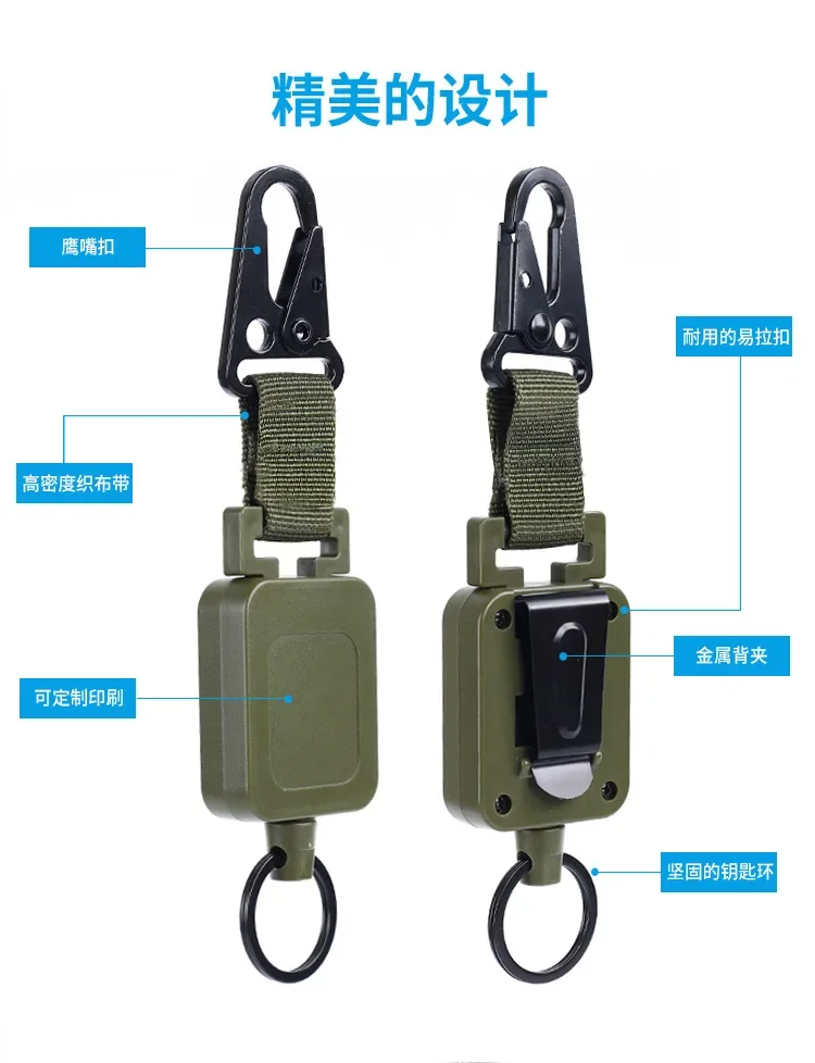 Description Picture 2 of item60cm High Quality Steel Wire Retractable Badge Reels Multi-purpose Tactical Backpack Hooks Outdoor Fishing Climbing Accessories