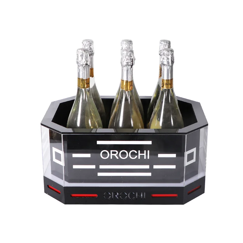 Bar KTV acrylic double-layer luminous ice bucket LED champagne red wine barrel foreign wine basket 6 pack charging style ba