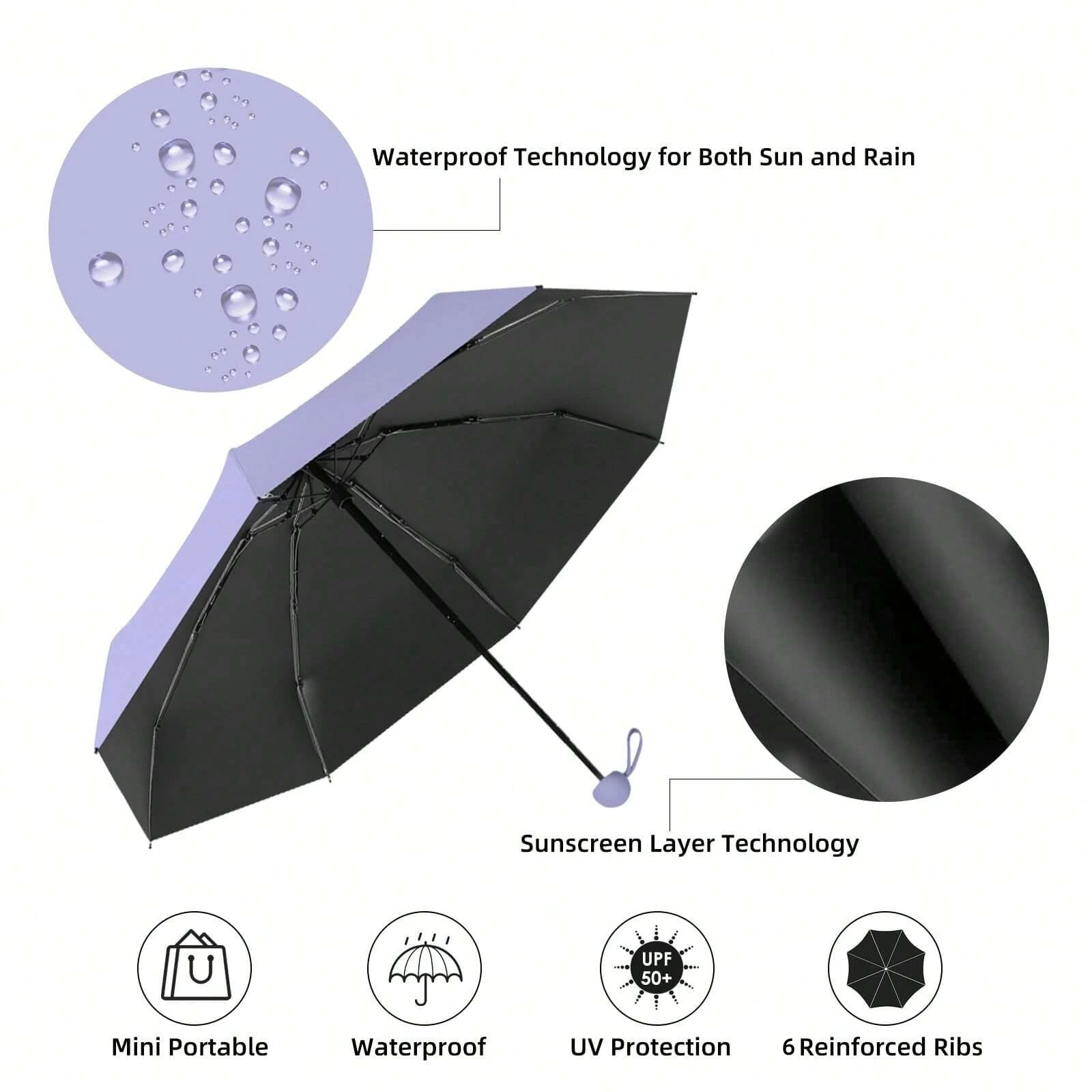 Anti-Uv Mini Umbrella Sunny And Rainy Days Portable Uv Coating 6 Reinforced Ribs 1pc mini umbrella folding umbrella mini sun umbrella