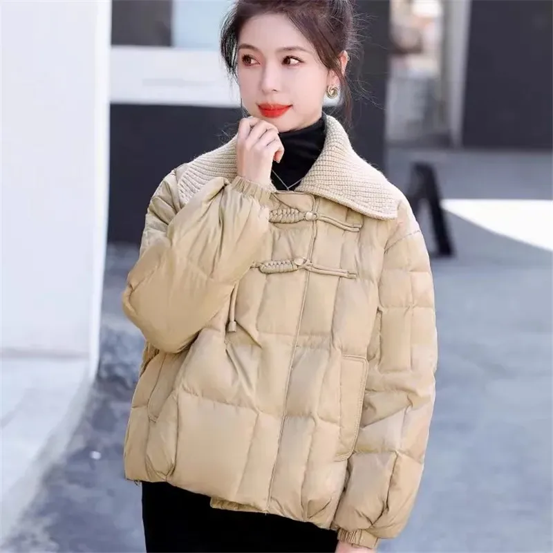 

Winter Parkas New Down Cotton Jacket Women Knitted Big Lapel Long Sleeve Fashion Short Padded Coat Female Outerwear Tide G3090