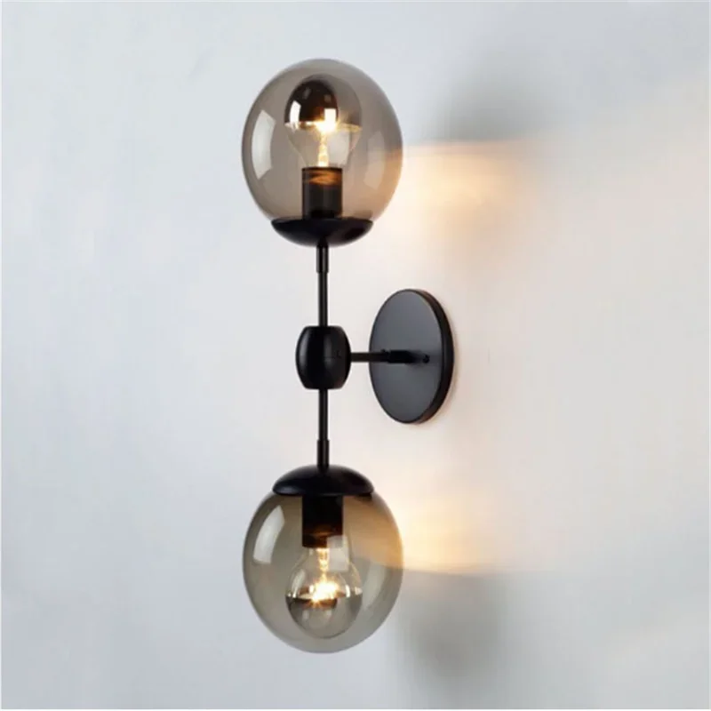 Modern Led Wall Lamp Black Wall Lights with Special Glass Round Ball Bedside Lights with G9 Bulbs Sconce Decor