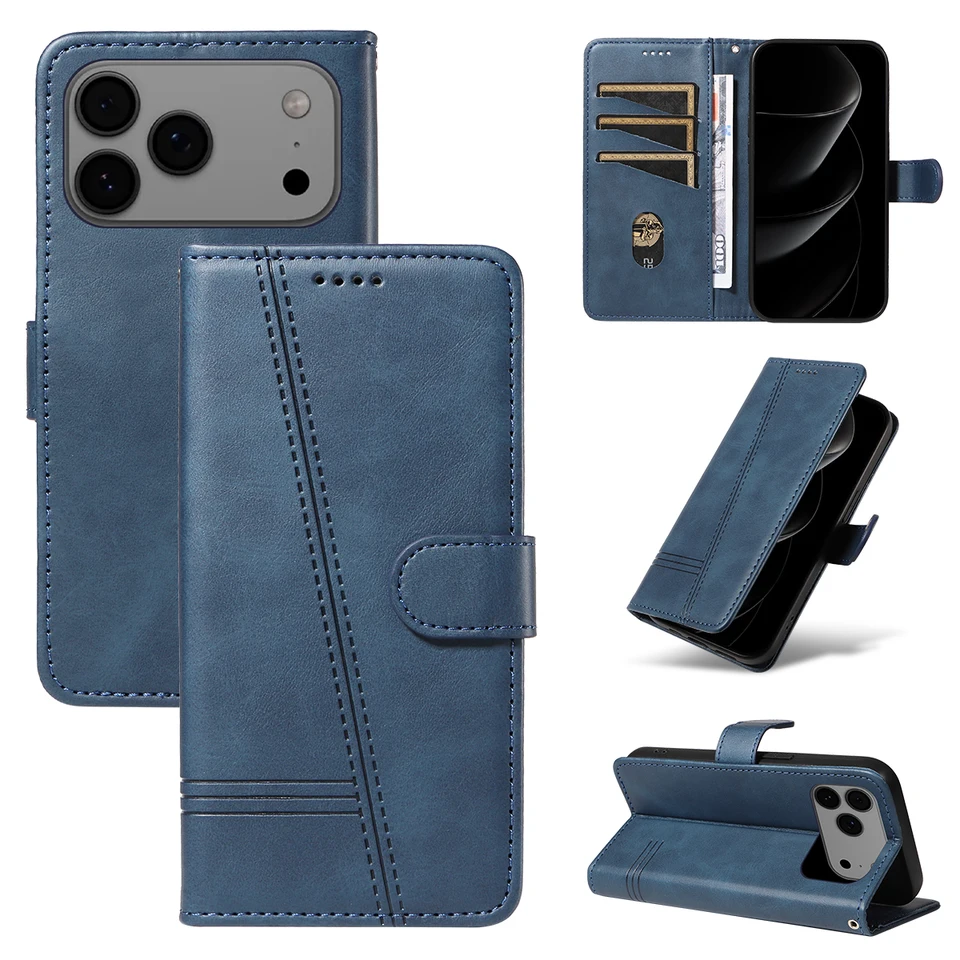 Luxury Leather Flip Case for iPhone 11 to 17