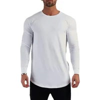 Coton uni respirant à manches longues vêtements salle de Sport Fitness musculation Sport T-shirts hommes entraînement décontracté coupe ajustée automne chemises 4