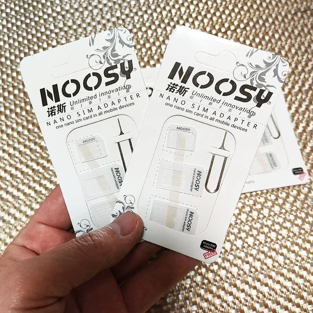 100 Sets 4 in 1 Noosy Nano Sim Card Adapter + Micro Sim Cards Adapter + Standard SIM Card Adapter for IPhone 1