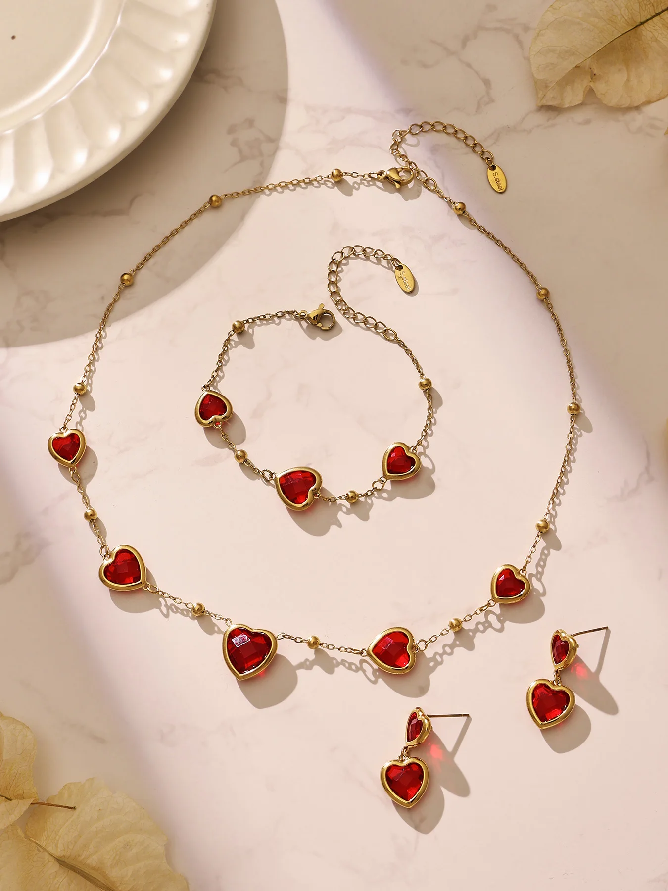 Wunderschöne Herz-Glas-Halsketten Armbänder Hängeohrringe für Frauen Edelstahl-Kette Hochzeit Verlobung Brautschmuck – Detail 10